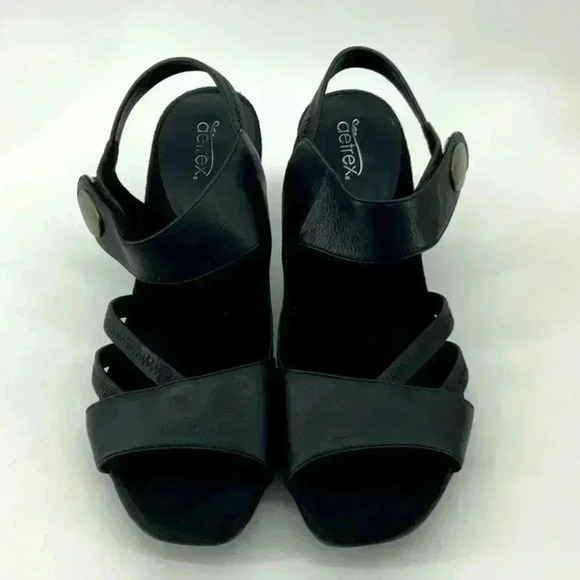 AETREX LEATHER BLACK HEEL SANDALS - Picture 2 of 5